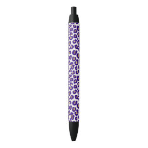 Stylo Noir Motif léopard pourpre et or