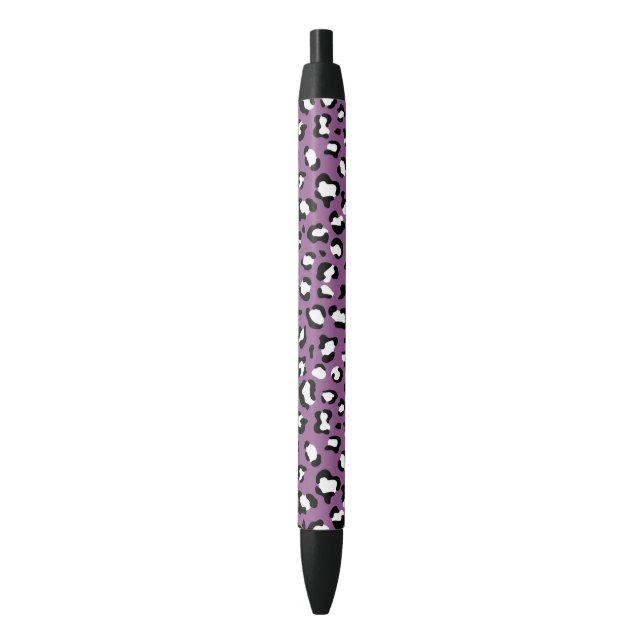 Stylo Noir Motif léopard, Spots léopards, Leopard pourpre (devant Vertical)