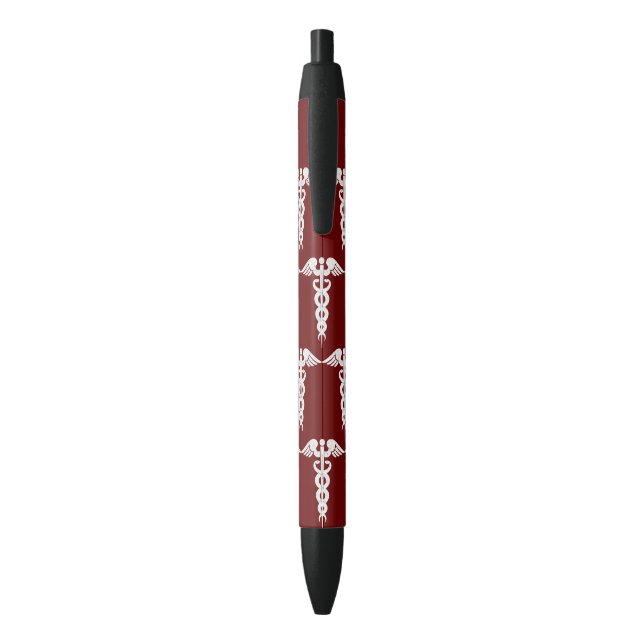 Stylo Noir Motif Médicale de symbole de caducée d'infirmière (Dos (Vertical))