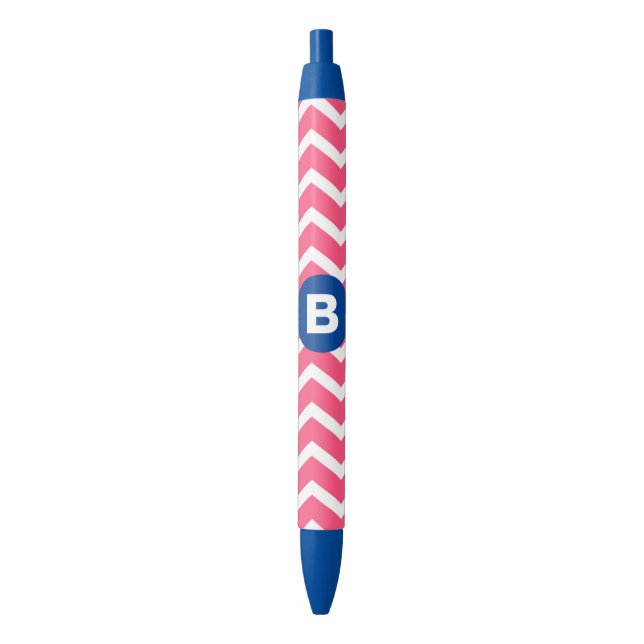 Stylo Noir Motif monogramme chevron rose vif et blanc (devant Vertical)