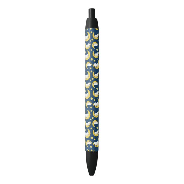 Stylo Noir Motif mouton, Mouton couché, Lune, Étoiles (devant Vertical)
