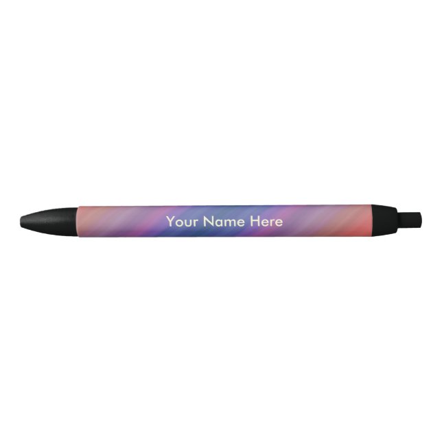Stylo Noir Motif orange violet bleu avec nom (Devant)
