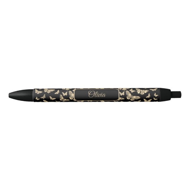 Stylo Noir Motif papillon gothique personnalisé (Devant)