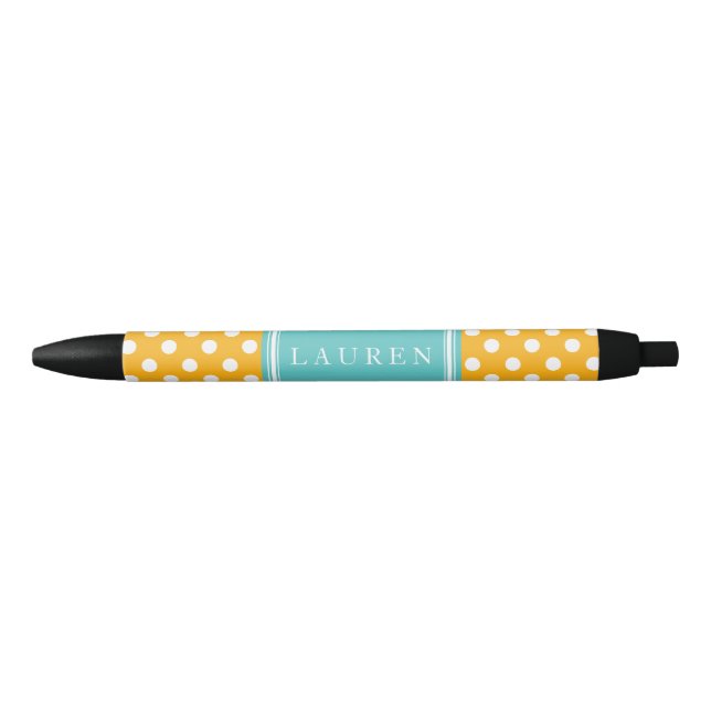Stylo Noir Motif Pois Orange et Aqua personnalisé (Devant)