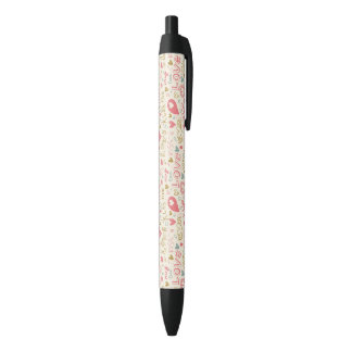 Stylo Noir Motif romantique avec des coeurs et des lèvres