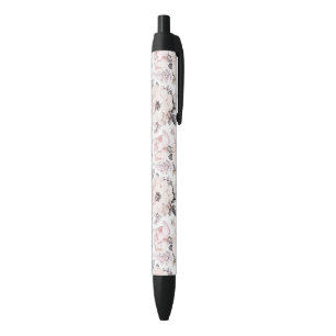 Stylo Noir Motif rose et gris classique