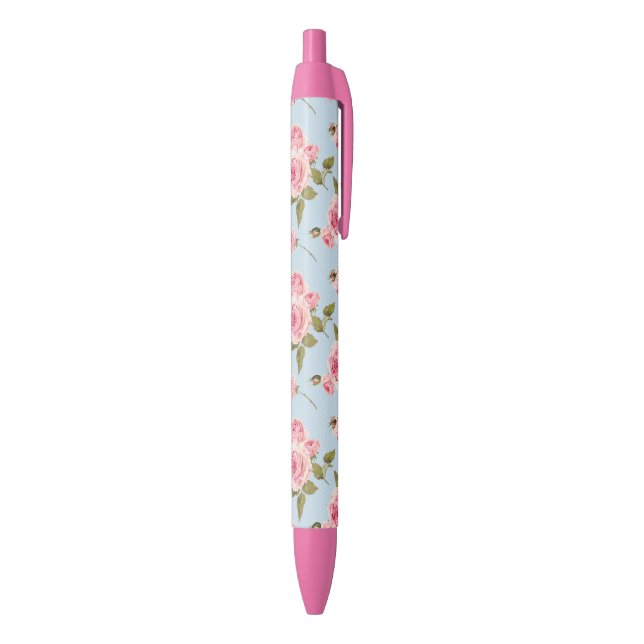 Stylo Noir Motif rose et Pois (Bas (Vertical))