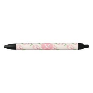 Stylo Noir Motif Rose rose Vintage Monogramme