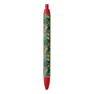 Stylo Noir Motif sans couture avec des fougères dorées