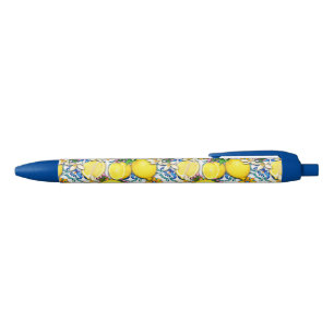 Stylo Noir Motif traditionnel méditerranéen aux citrons