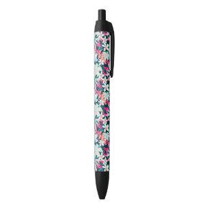 Stylo Noir Motif tropical coloré