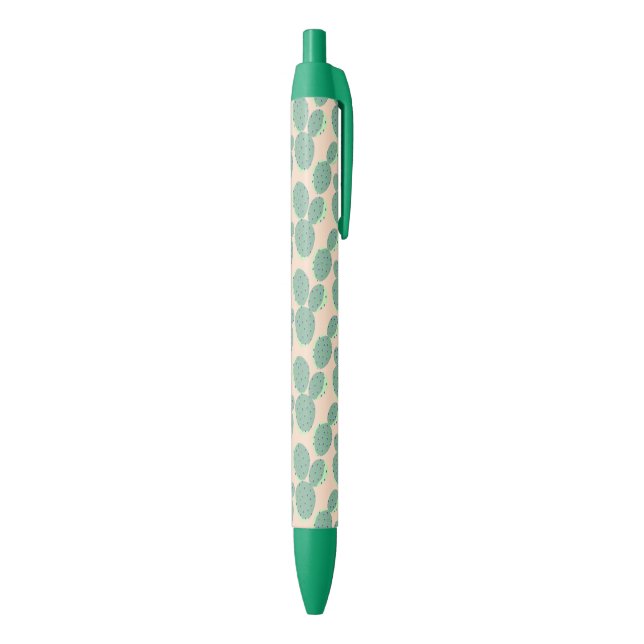 Stylo Noir Motif vert et rose de cactus (Bas (Vertical))