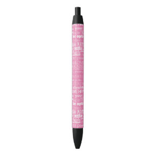 Stylo Noir Mots inspirants rose et blanc