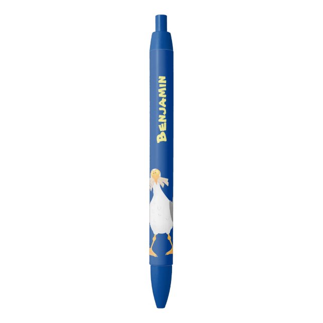 Stylo Noir Mouette drôle avec frites dessin animé (devant Vertical)