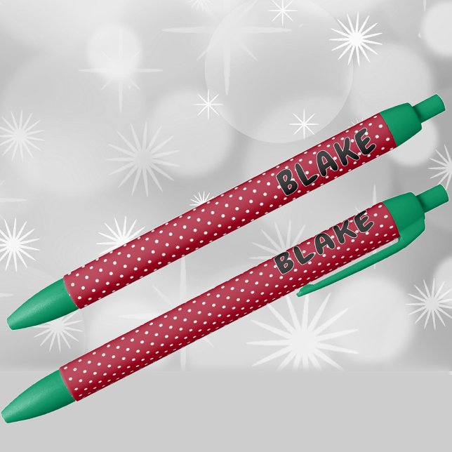 Stylo Noir Name || Holiday Red and White Polka Dots Pattern (Créateur téléchargé)