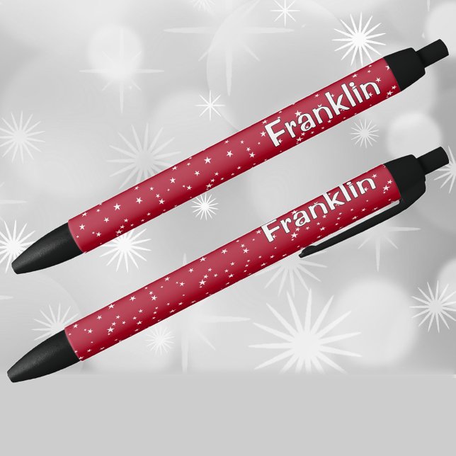 Stylo Noir Name || Holiday Red and White Stars Pattern (Créateur téléchargé)
