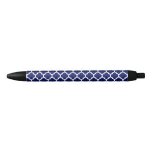 Stylo Noir Navy Blue White Moroccan Quatrefoil Pattern #5