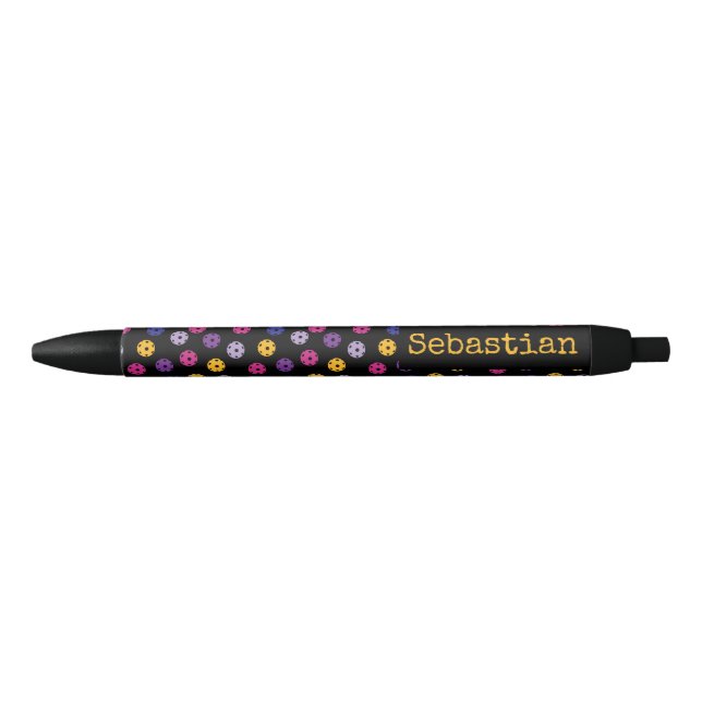 Stylo Noir Neon sur le pickleball noir, texte personnalisé (Devant)