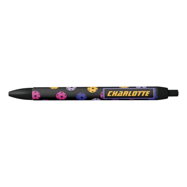 Stylo Noir Neon sur le pickleball noir, texte personnalisé  (Devant)
