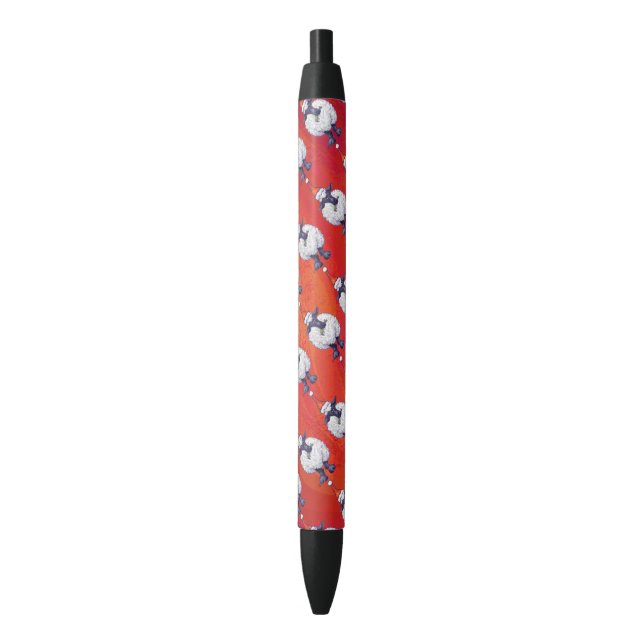 Stylo Noir Noël de moutons sur le rouge (devant Vertical)