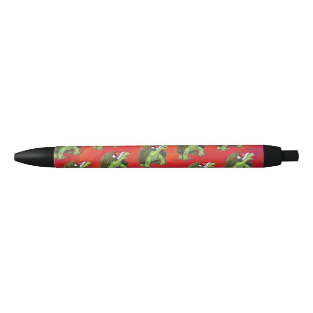 Stylo Noir Noël Tortue Sur Rouge (Devant)