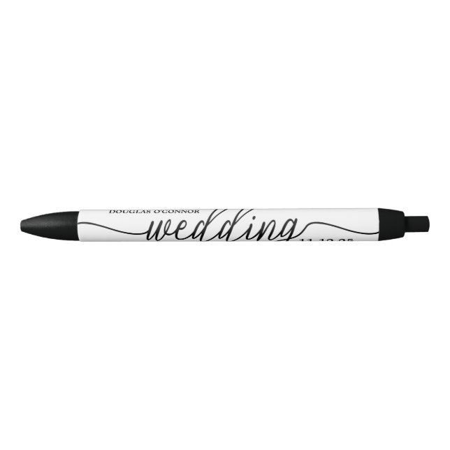 Stylo Noir Noir & Blanc Moderne Simple Script Wedding Faveur (Devant)