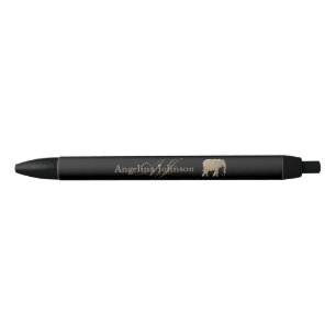 Stylo Noir Noir et monogramme élégant d'éléphant de feuille