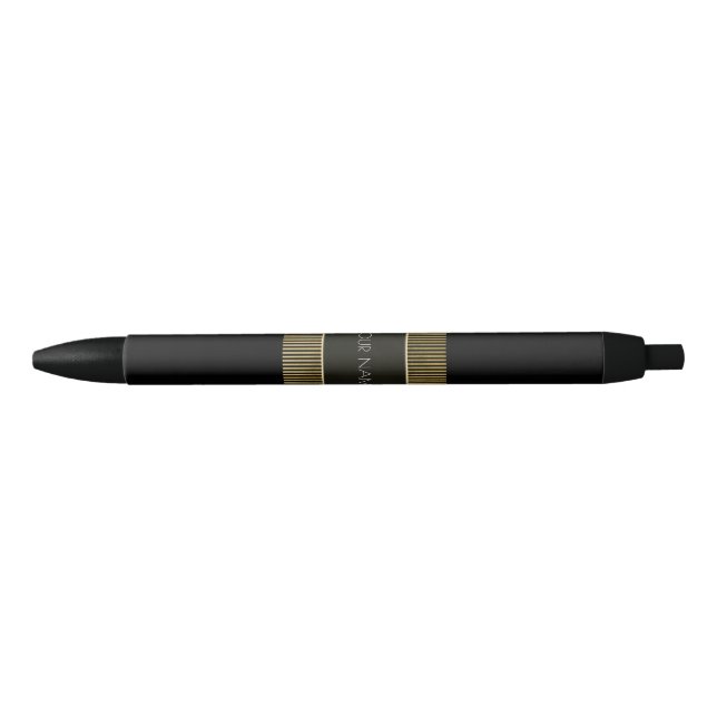 Stylo Noir Noir Gold Minimal Géométrie Conceptuelle Nom Blanc (Devant)