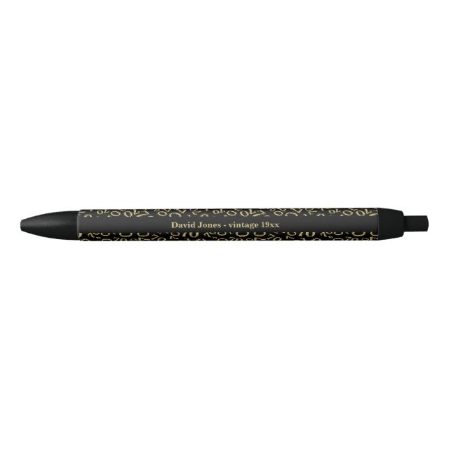 Stylo Noir Nom - 70e anniversaire Numéro Motif Noir/Or (Devant)