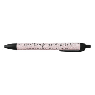 Stylo Noir Nom de confetti rose en marbre brillant parties sc