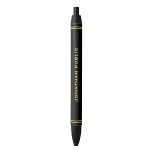 Stylo Noir Nom de couleur or personnalisé élégant