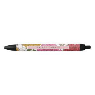 Stylo Noir Nom de motif de fleur coloré élégant