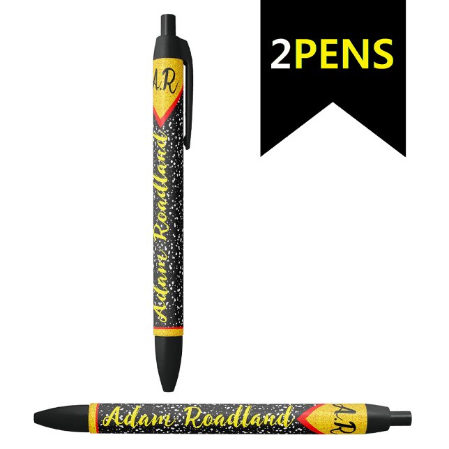 Stylo Noir Nom du monogramme initial personnalisé, élégant (Fancy monogram name pen)