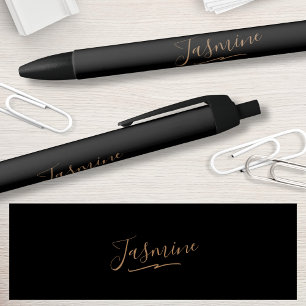 Stylo Noir Nom du script féminin en or noir moderne