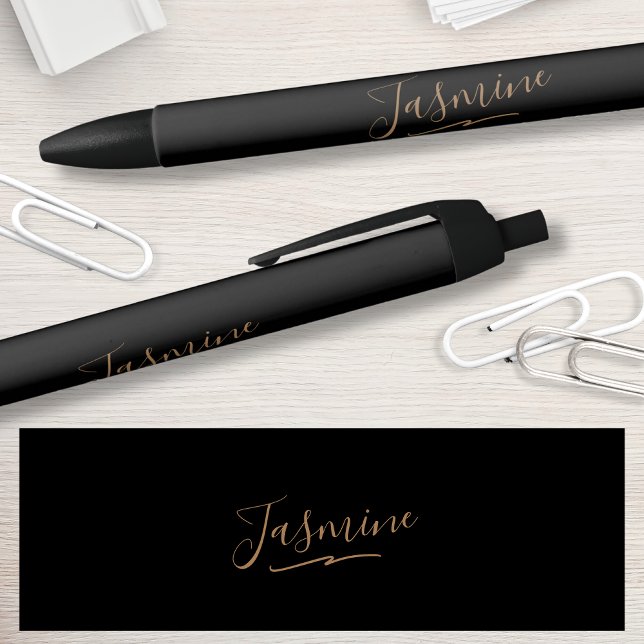 Stylo Noir Nom du script féminin en or noir moderne (Créateur téléchargé)