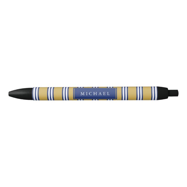 Stylo Noir Nom fait sur commande jaune des rayures | de blanc (Devant)