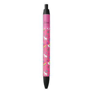 Stylo Noir Nom gymnastique rose arc-en-ciel licornes