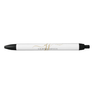 Stylo Noir Nom initial de script monogramme noir or moderne