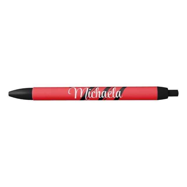 Stylo Noir Nom initial minimaliste moderne monogramme rouge (Devant)