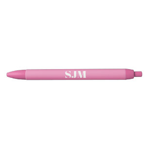 Stylo Noir Nom initial monogramme personnalisé rose minimalis