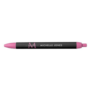 Stylo Noir Nom modifiable monogramme moderne