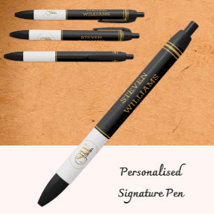 Stylo Noir Nom monogramme et signature moderne
