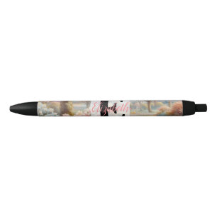 Stylo Noir Nom monogramme sur parc floral vintage à l'aquarel
