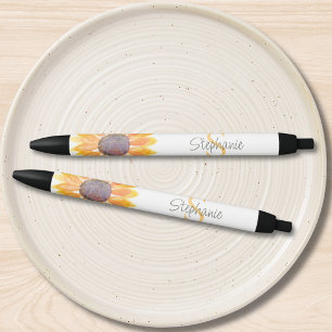 Stylo Noir Nom Monogramme Tournesol Jaune