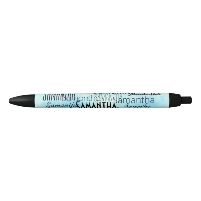 Stylo Noir Nom personnalisé Aqua Bleu Blanc (Devant)