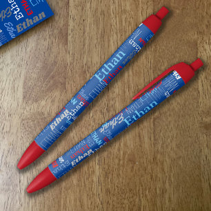 Stylo Noir Nom personnalisé bleu gris rouge typographique