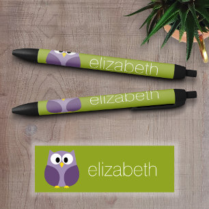Stylo Noir Nom personnalisé de la chouette de dessin mignonn