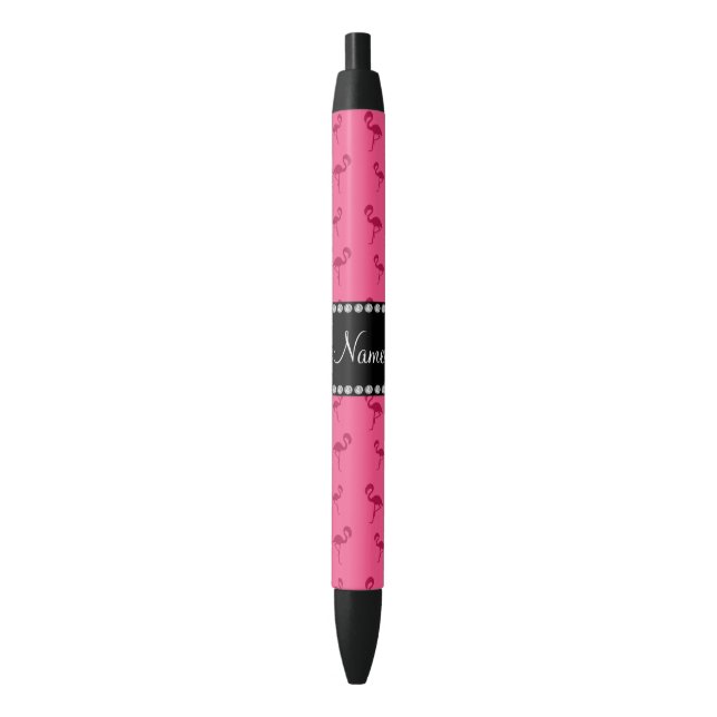 Stylo Noir Nom personnalisé flamants roses (devant Vertical)