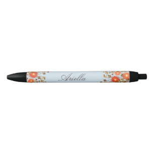 Stylo Noir Nom personnalisé Fleur Florale du pays mignon