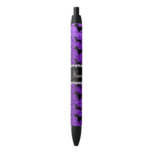 Stylo Noir Nom personnalisé indigo violet parties scintillant (devant Vertical)